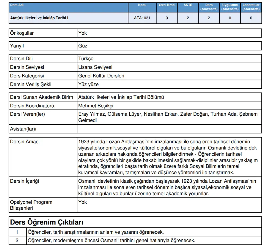 Ders içerikleri belgesi örneği